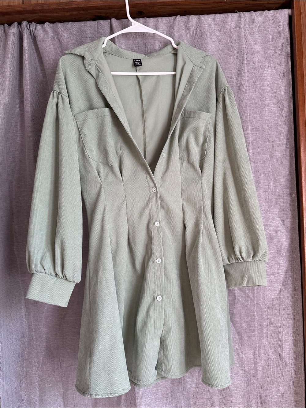 SHEIN Sage Green Button-Front Hooded Shirt Dress